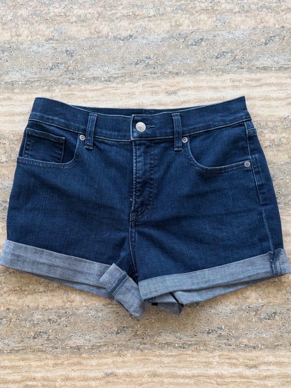 Express Midrise Shortie Dark Blue Rolled Cuff Denim Shorts 2